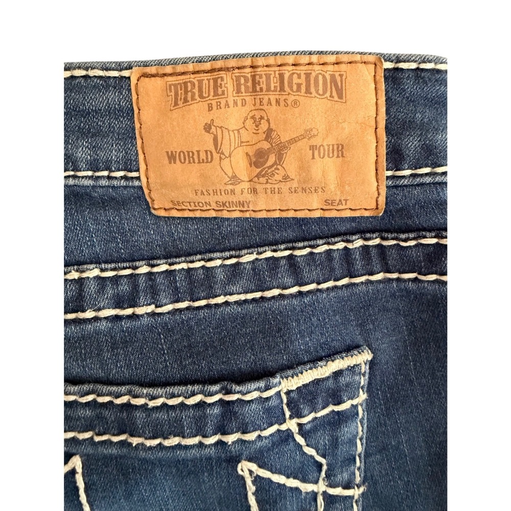 True Religion Section Skinny Jeans Dark Wash White Super T Stitching Womens 30 - Picture 7 of 13